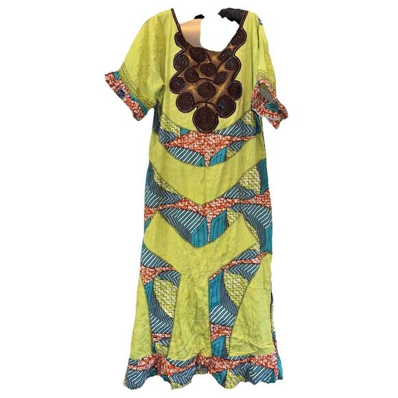 High Quality African Super Wax Nouvo Waxhaus Midi Dress Short Sleeve Embroidered - Picture 2 of 12